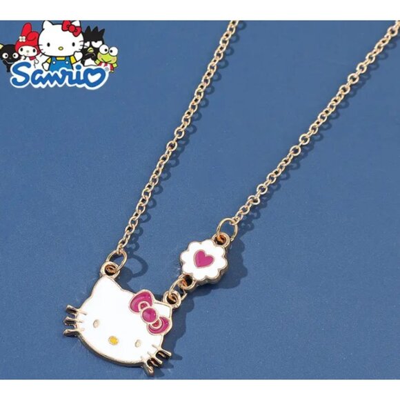 Hello Kitty Gold-Tone Enamel Necklace – Cute Pendant Charm with Chain - Picture 1 of 4